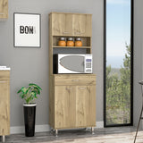 English Elm Pantry Piacenza,Two Double Door Cabinet, Light Oak Finish