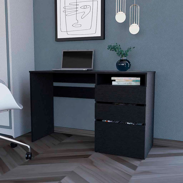 English Elm Computer Desk San Diego - Modern Black Wenge Finish With Smart Storage For Home Or Office Use B092123068