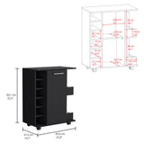 English Elm Bar Cart With Six-Wine Cubbies Cabot, Two-Side Storage Shelves and Casters, Black Wengue Finish