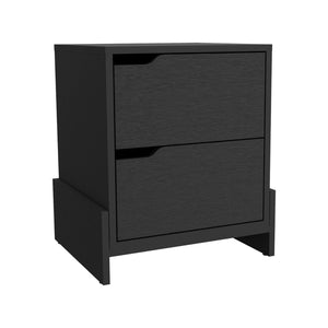 English Elm Nightstand Brookland, Bedside Table With Double Drawers and Sturdy Base, Black Wengue Finish