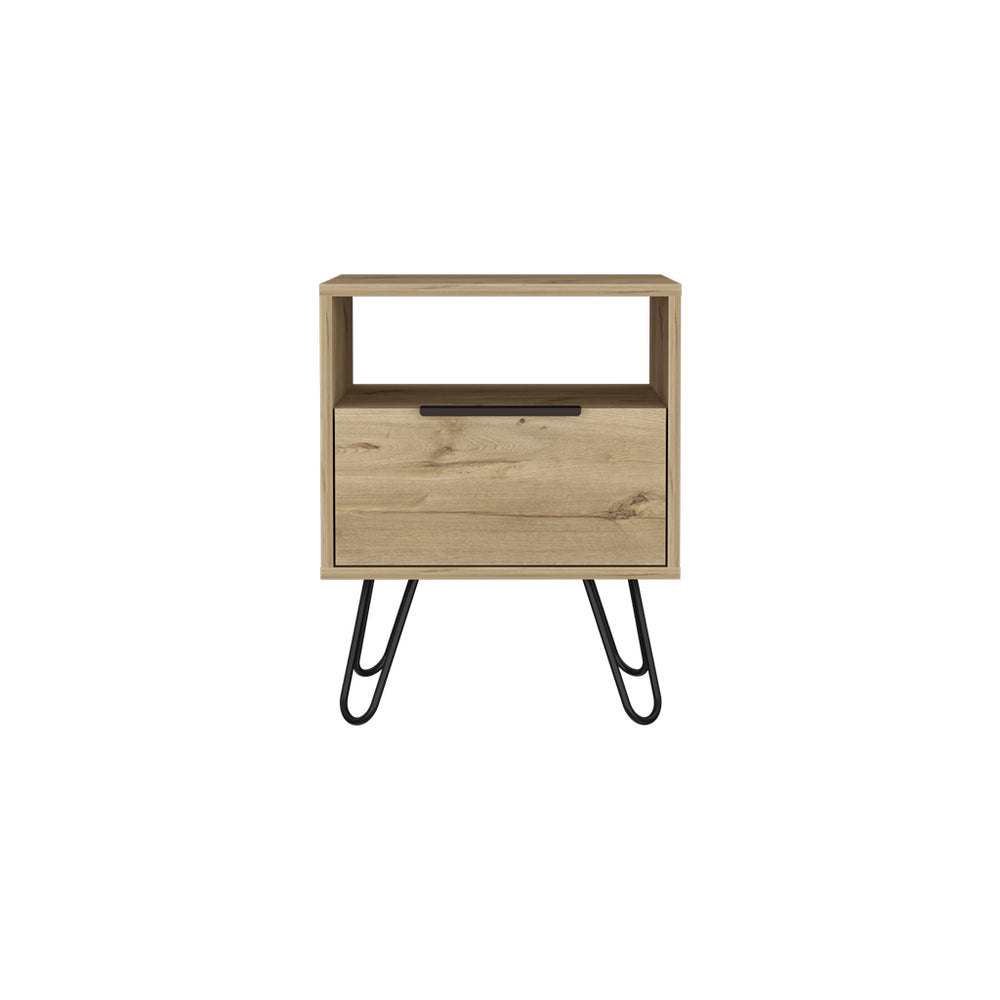 English Elm Nightstand Skyoner - Mid-Century Modern Design With Light Oak Finish, Hairpin Legs & Ample Storage B092123076