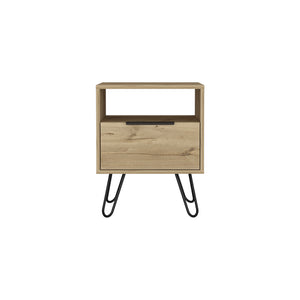 English Elm Nightstand Skyoner - Mid-Century Modern Design With Light Oak Finish, Hairpin Legs & Ample Storage B092123076