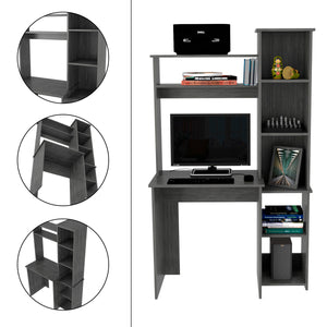 English Elm Desk Logan Modern Workstation with Five Cubbies and Spacious Monitor Nook, Durable Particleboard Finish Gray B092122985