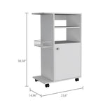 English Elm Kitchen Cart Kryot, Single Door Cabinet, Four Casters, White Finish