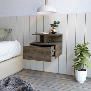 English Elm Floating Nightstand Flopini wall-mounted bedside table with drawer, space-saving shelf, durable design Dark Brown B092123163