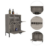 English Elm Bar Cabinet Puertu, Six Wine Cubbies, Double Door Cabinet, Light Gray Finish