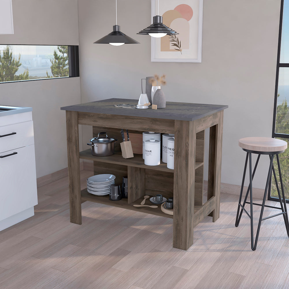English Elm Kitchen Island Dozza – Stylish Dark Brown/Onyx Finish With 3 Shelves For Organized Meal Prep & Storage B092122909