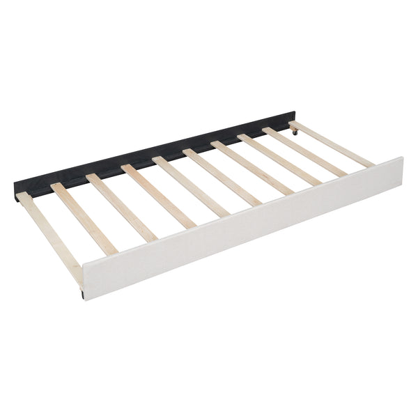 English Elm Queen Upholstered Platform Bed with Classic Headboard, 2 Storage Drawers & Large Twin Trundle for Extra Sleep Space and Durable Slat Support Beige SF000015AAA