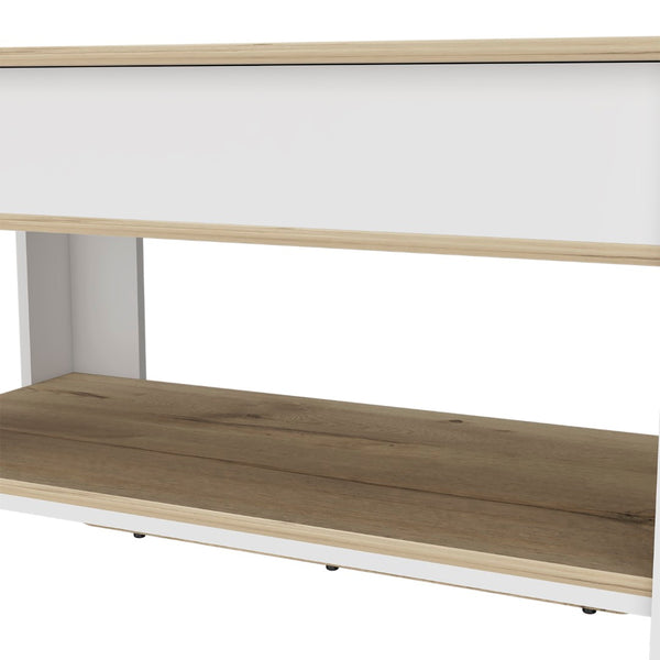 English Elm Storage Table Polgon - Modern Extendable Furniture With Liftable Top & Shoe Rack In Light Oak/White B092123049-GIGA