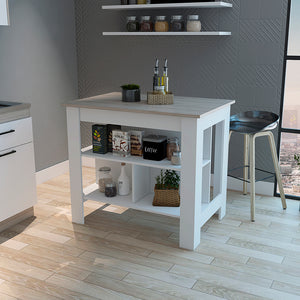 English Elm Kitchen Island Antibacterial Dozza - Stylish Light Gray & White Finish With 3 Storage Shelves B092122914
