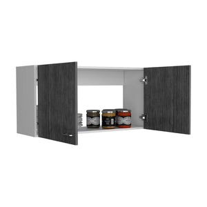 English Elm Wall Cabinet - Modern Two-Shelf Double Door Storage In White & Smokey Oak Finish For Any Room B092123090-GIGA