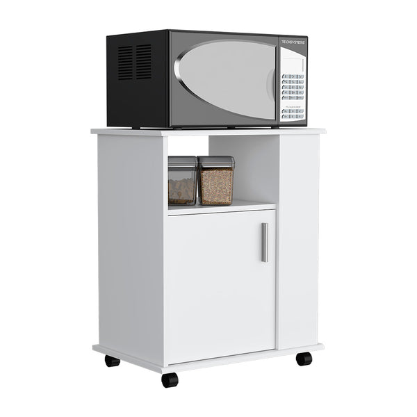 English Elm Kitchen Cart Newark White Finish with 3 Side Shelves, 4 Open Shelves & Locking Casters for Microwaves B092123026