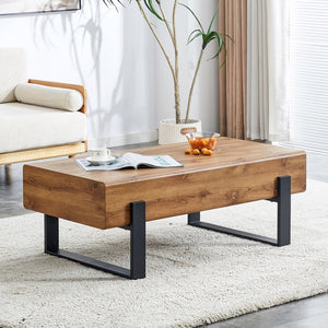 English Elm Rustic Mdf Coffee Table With Metal Legs - Natural Wood Tone Elegance For Your Space