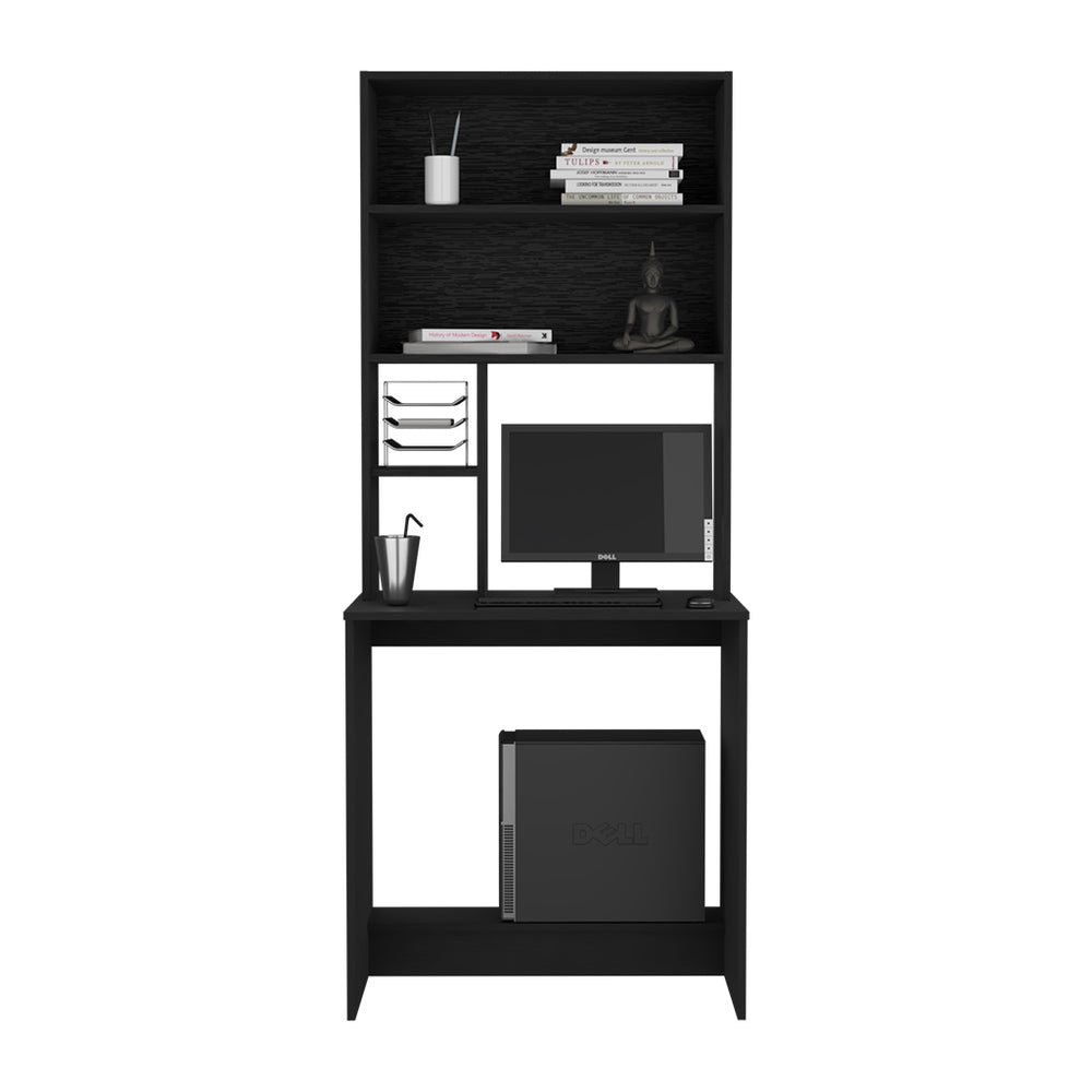 English Elm Computer Desk Monroe: Stylish Black Wenge Finish, Compact Design With Four Shelves & Footrest B092123014