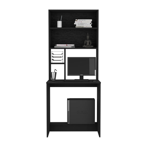 English Elm Computer Desk Monroe: Stylish Black Wenge Finish, Compact Design With Four Shelves & Footrest B092123014