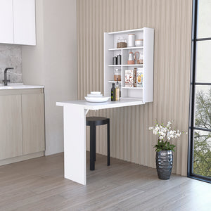 English Elm Foldable wall-mounted table Tacoma with space-saving hutch, seven shelves, durable particleboard design White B092123081
