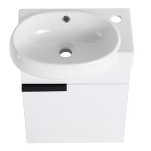 English Elm Soft Close Wall Mounted Bathroom Vanity with Ceramic Vessel Sink and Storage Rack W999S00487