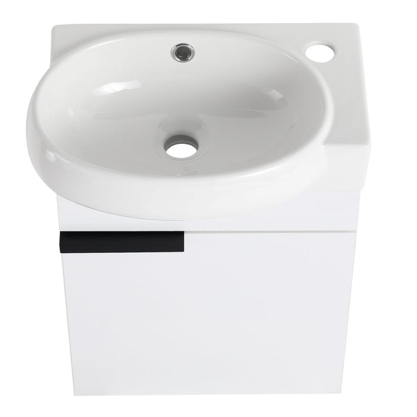 English Elm Soft Close Wall Mounted Bathroom Vanity with Ceramic Vessel Sink and Storage Rack W999S00487