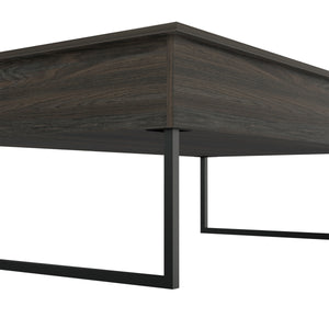 English Elm Lift Top Coffee Table Wuzz, Two Legs, Two Shelves, Carbon Espresso / Black Wengue Finish