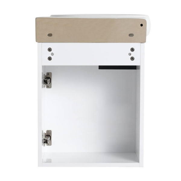 English Elm Soft Close Wall Mounted Bathroom Vanity with Ceramic Vessel Sink and Storage Rack W999S00487