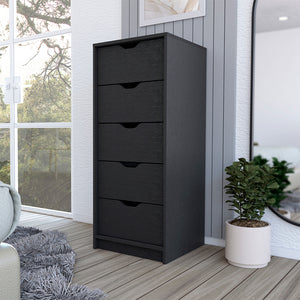 English Elm Dresser Kamran - Sleek Five-Drawer Narrow Storage Solution In Elegant Black Wengue Finish B092122838