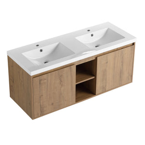 English Elm 48" Wall Mounted Bathroom Vanity With Double Sink, Soft-Close Doors, Modern Design & Storage Solutions W999S00105