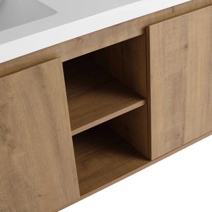 English Elm 48" Wall Mounted Bathroom Vanity With Double Sink, Soft-Close Doors, Modern Design & Storage Solutions W999S00105