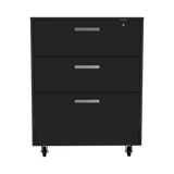 English Elm 3 Drawers Storage Cabinet With Casters Lions Office, Black Wengue Finish