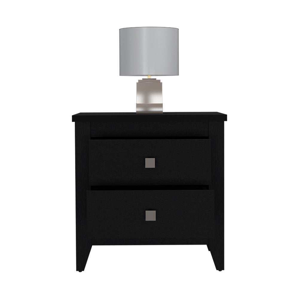 English Elm Nightstand With Two Open Shelves And Drawers, Modern Black Wengue Finish For Stylish Storage B092123019