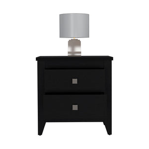 English Elm Nightstand With Two Open Shelves And Drawers, Modern Black Wengue Finish For Stylish Storage B092123019
