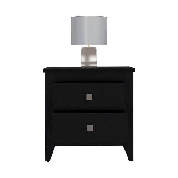 English Elm Nightstand With Two Open Shelves And Drawers, Modern Black Wengue Finish For Stylish Storage B092123019