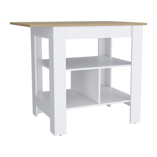 English Elm Kitchen Island Pompeya - Modern White Prep Station With 3 Shelves For Compact Spaces & Storage B092123304