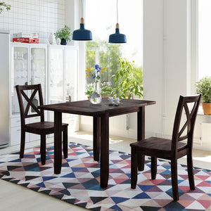 English Elm Topmax Drop Leaf Wood Breakfast Nook Table Set with X Back Chairs for Two Espresso N717S000164P