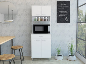 English Elm Pantry Piacenza multifunctional kitchen cabinet with microwave space, drawer, shelves for organized storage White B092123039