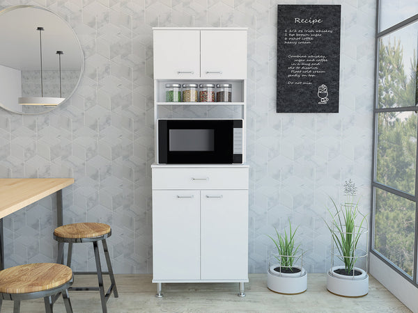 English Elm Pantry Piacenza multifunctional kitchen cabinet with microwave space, drawer, shelves for organized storage White B092123039