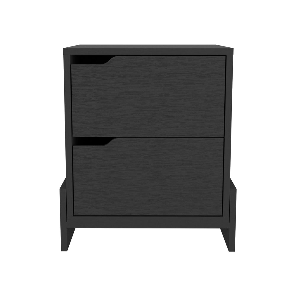 English Elm Nightstand Brookland - Stylish Bedside Table With Double Drawers, Sturdy Base, Black Wengue Finish B092123149