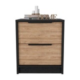 English Elm Nightstand Cervants, Two Drawers, Metal Handle, Black Wengue / Pine Finish