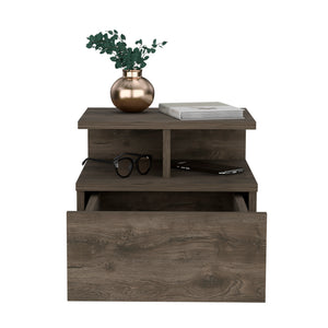 English Elm Floating Nightstand Flopini wall-mounted bedside table with drawer, space-saving shelf, durable design Dark Brown B092123163
