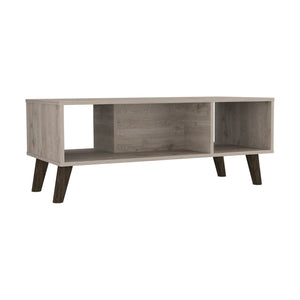 English Elm Coffee Table Plex, Two Open Shelves, Four Legs, Light Gray Finish