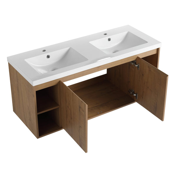 English Elm 48" Wall-Mounted Bathroom Vanity With Double Sinks, Soft-Close Doors, Eco-Friendly Design & Storage W999S00106