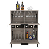 English Elm Bar Cabinet Puertu, Six Wine Cubbies, Double Door Cabinet, Light Gray Finish