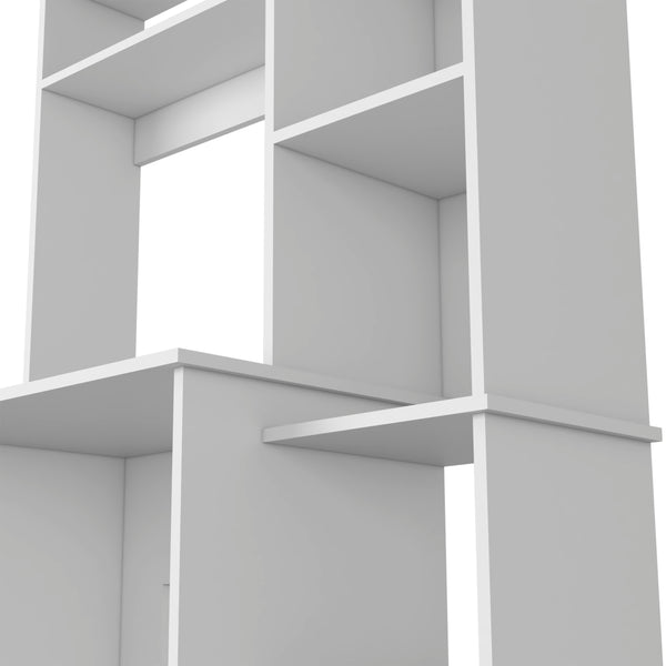 English Elm Desk Logan Modern Workstation with Five Cubbies and Spacious Monitor Nook, Durable Particleboard Finish White B092122984