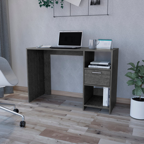 English Elm Computer Desk Odessa – Compact Workspace With Drawer & Open Shelving In Stylish Smokey Oak Finish B092123159