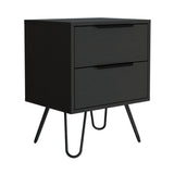 English Elm Nightstand Skyoner 2, Harpin Legs, Two Drawers, Black Wengue Finish