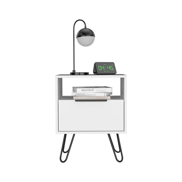 English Elm Nightstand Skyoner: Modern White Storage Solution With Hairpin Legs For Minimalist Spaces & Style B092123078