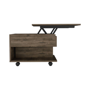 English Elm Lift Top Coffee Table Mercuri with Hidden Storage and Locking Casters, Durable Particleboard Design Dark Brown B092123005