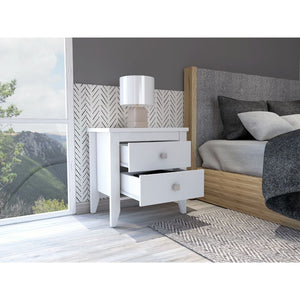 English Elm Nightstand With Two Open Shelves, Modern White Finish, Ideal For Bedroom Or Living Space Storage B092123020