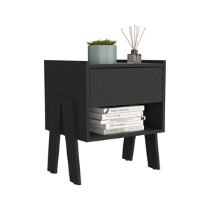 English Elm Nightstand Ferku: Modern Black Wengue Finish With Open Shelf & Smooth-Glide Drawer For Essentials B092122929