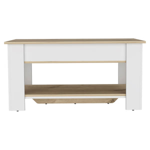 English Elm Storage Table Polgon - Modern Extendable Furniture With Liftable Top & Shoe Rack In Light Oak/White B092123049-GIGA