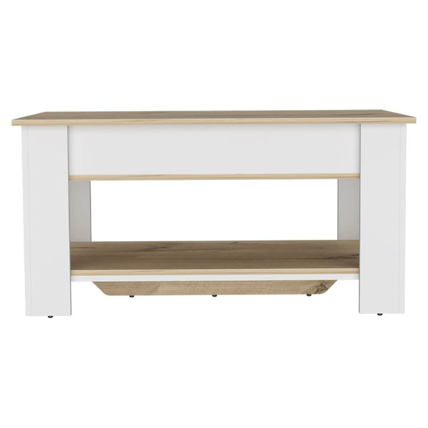 English Elm Storage Table Polgon - Modern Extendable Furniture With Liftable Top & Shoe Rack In Light Oak/White B092123049-GIGA